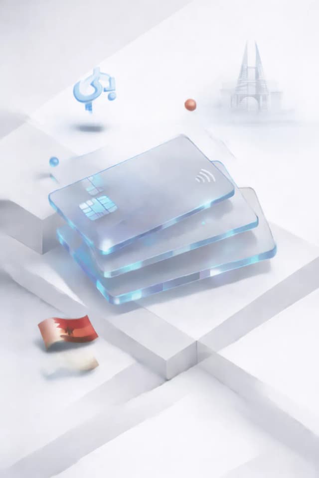 Stacked glass payment cards with a pound symbol, pyramid silhouette, and Egyptian flag