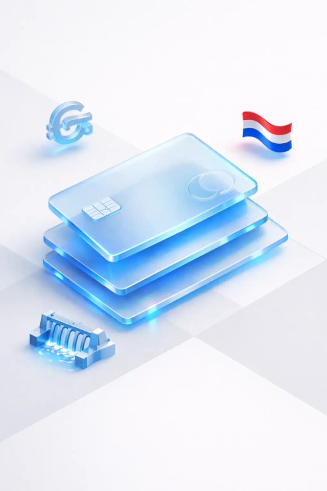 Stacked glass payment cards with a guarani symbol, hydroelectric dam, and Paraguayan flag