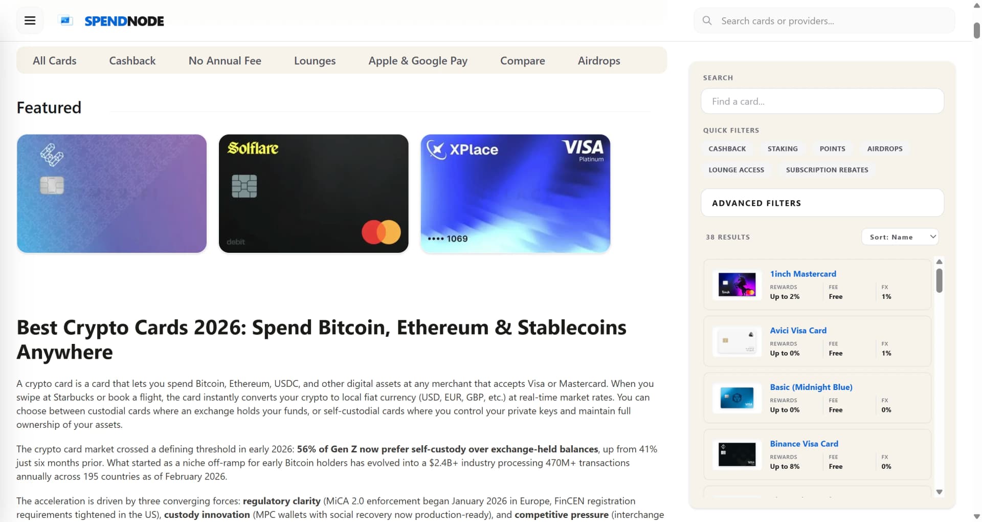 Featured section on All Cards page