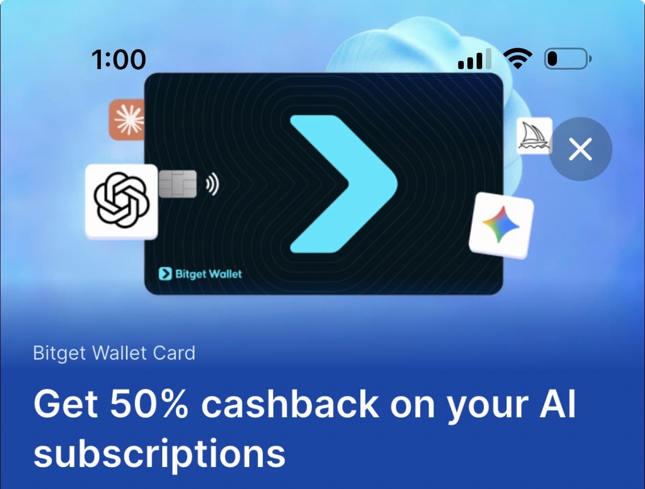 Bitget Wallet Card 50% AI subscription cashback promotion