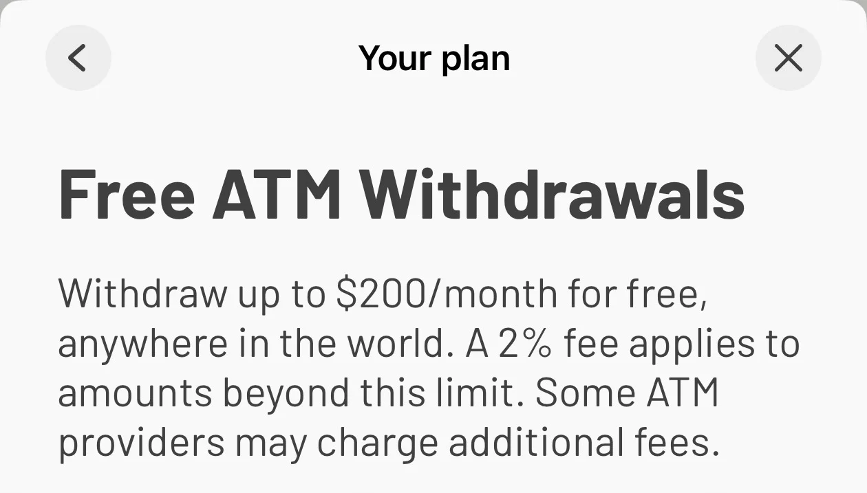 Ready Lite ATM withdrawal details: $200/month free, 2% above limit
