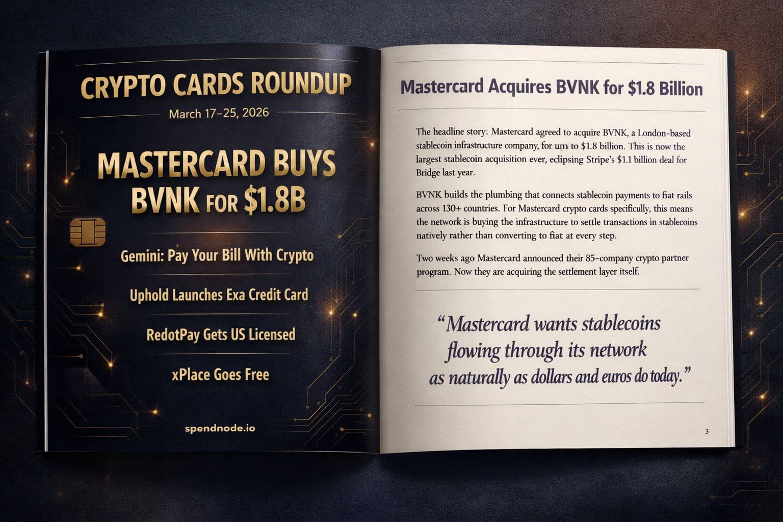 Crypto Cards Roundup March 25 - Mastercard Buys BVNK for $1.8B, Gemini Adds Crypto Bill Pay, Uphold Launches Exa Credit Card