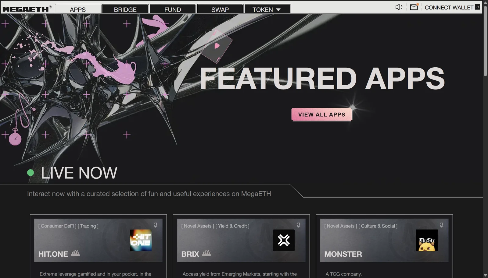 MegaETH Rabbithole featured apps page showing the live wave lineup