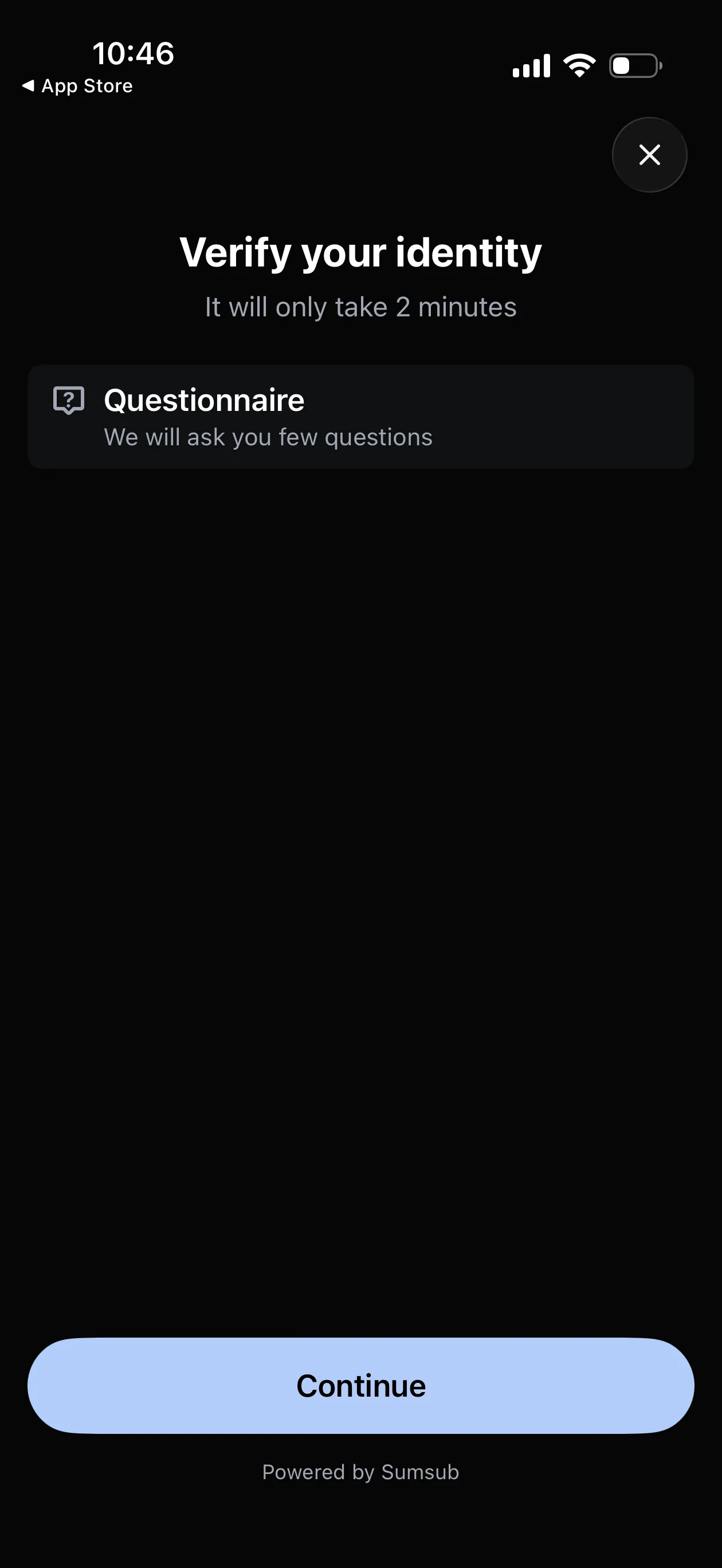 Ethena Pay identity verification screen powered by Sumsub