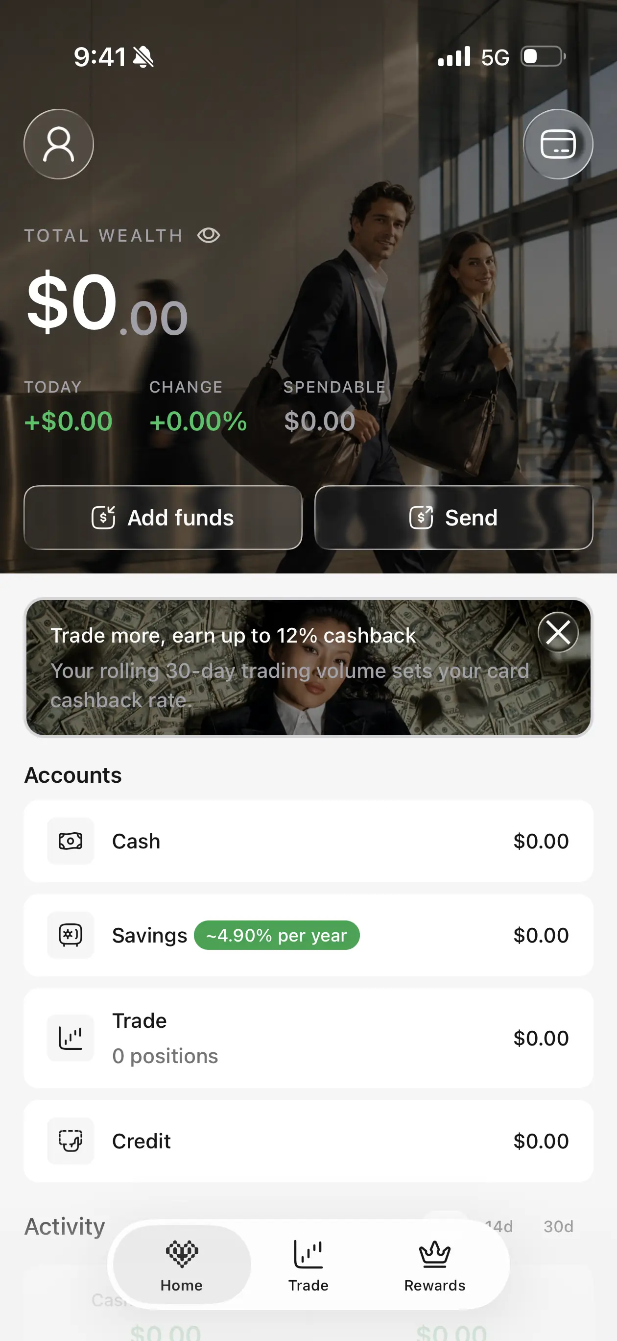 Hyperbeat app home screen showing the account balance and Liquid Banking controls