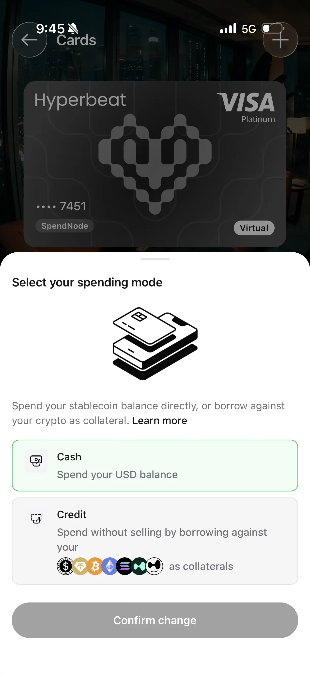 Hyperbeat Pay black virtual Visa card shown in the mobile app
