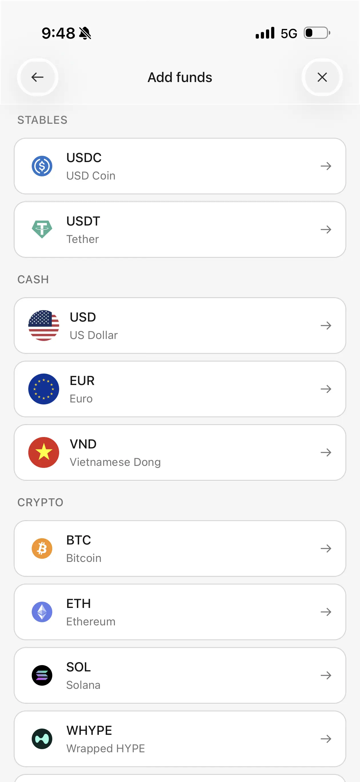 Hyperbeat Pay app explaining Cash mode and Credit mode for card spending