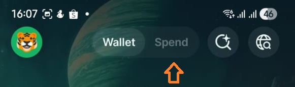 Jupiter app top navigation showing the Spend tab
