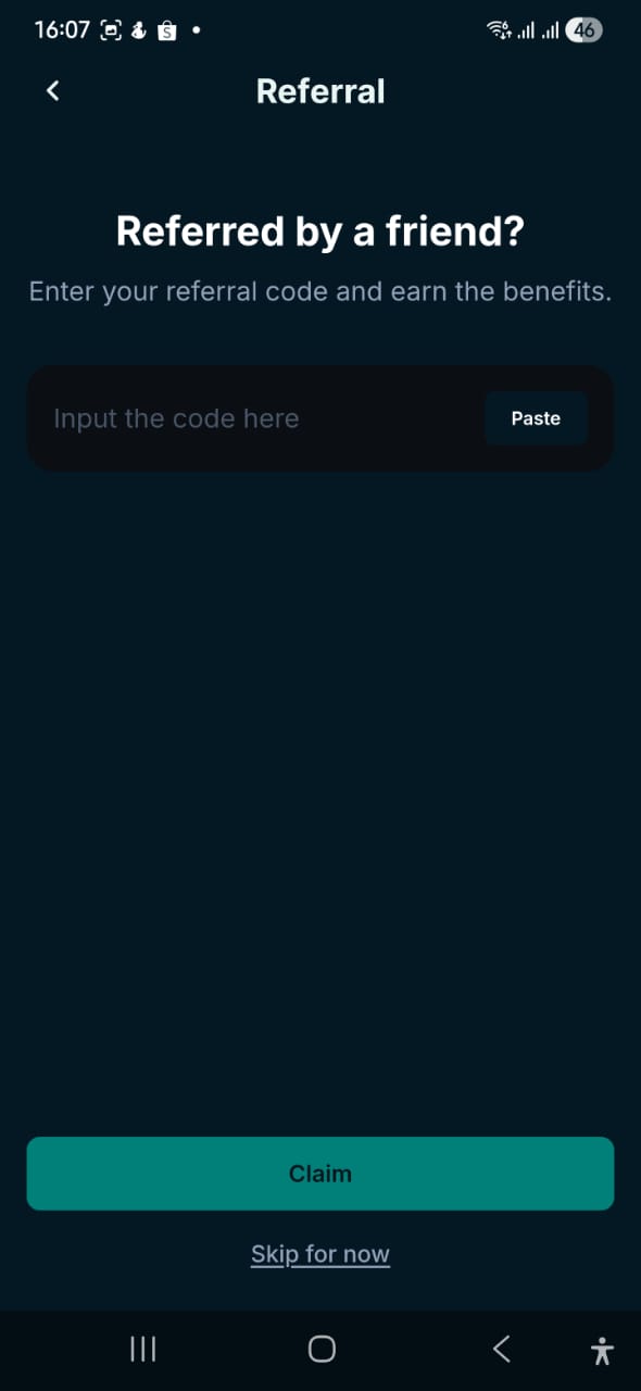 Jupiter Global referral code entry screen with input field and Claim button