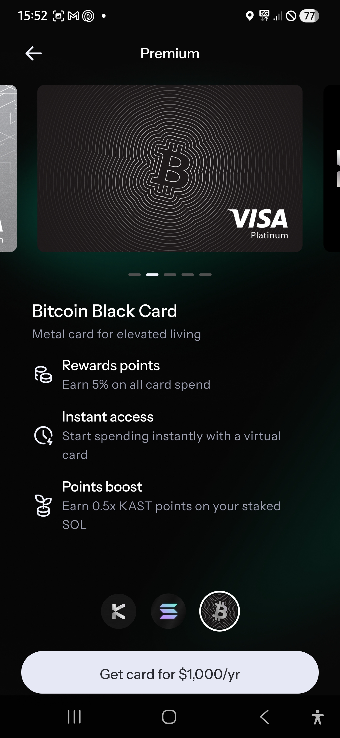 KAST Bitcoin Black Card
