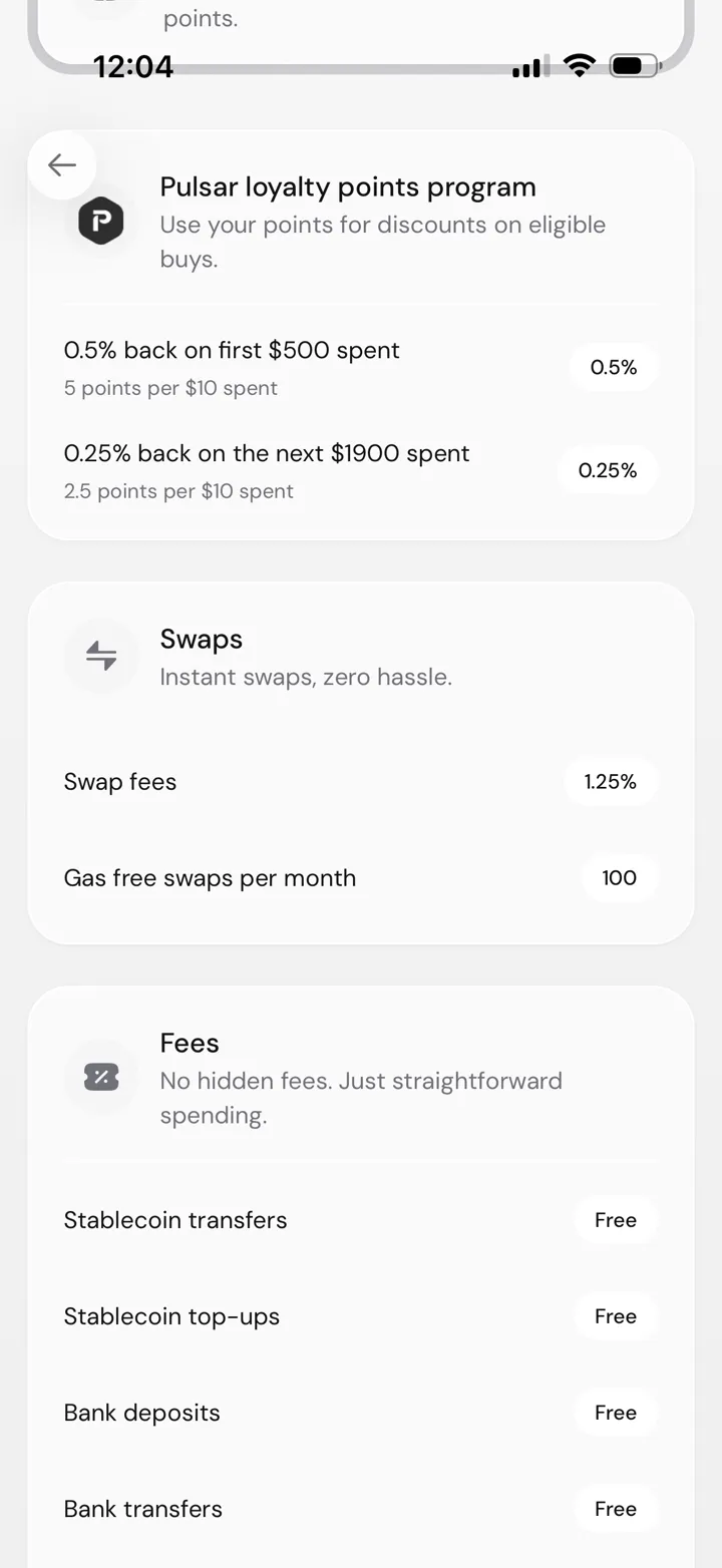 Pulsar Free Plan points bands and one hundred gas-free swaps