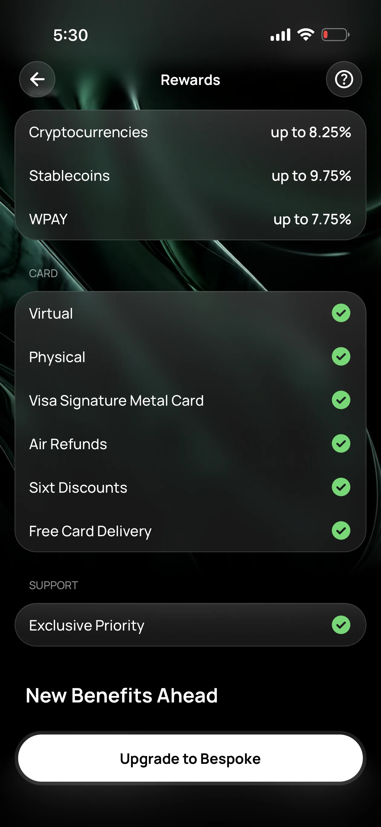 Wirex One Bespoke perks: same metal-tier card benefits with Earn up to 9.75 percent on stablecoins