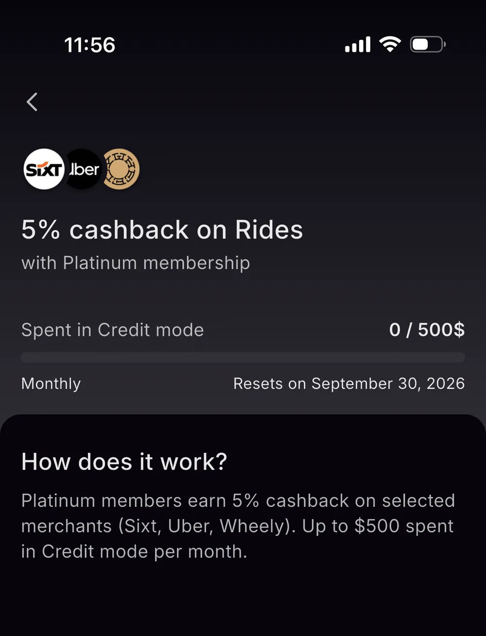 Xplace Platinum rides boost: 5% cashback at Sixt, Uber, and Wheely on up to $500 of Credit Mode spend per month